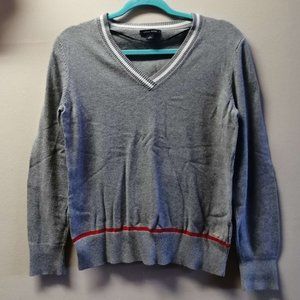 Tommy Hilfiger Classic Women's Simple Grey V-Neck Long Sleeve Sweater